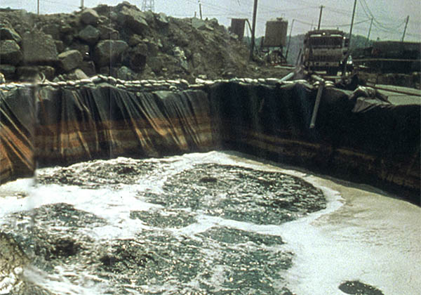 工場排水を流し込むくぼ地